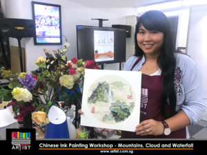 chinese ink painting workshop - mountain, cloud and waterfall