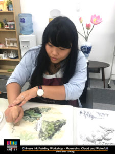 chinese ink painting workshop - mountain, cloud and waterfall