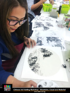 chinese ink painting workshop - mountain, cloud and waterfall