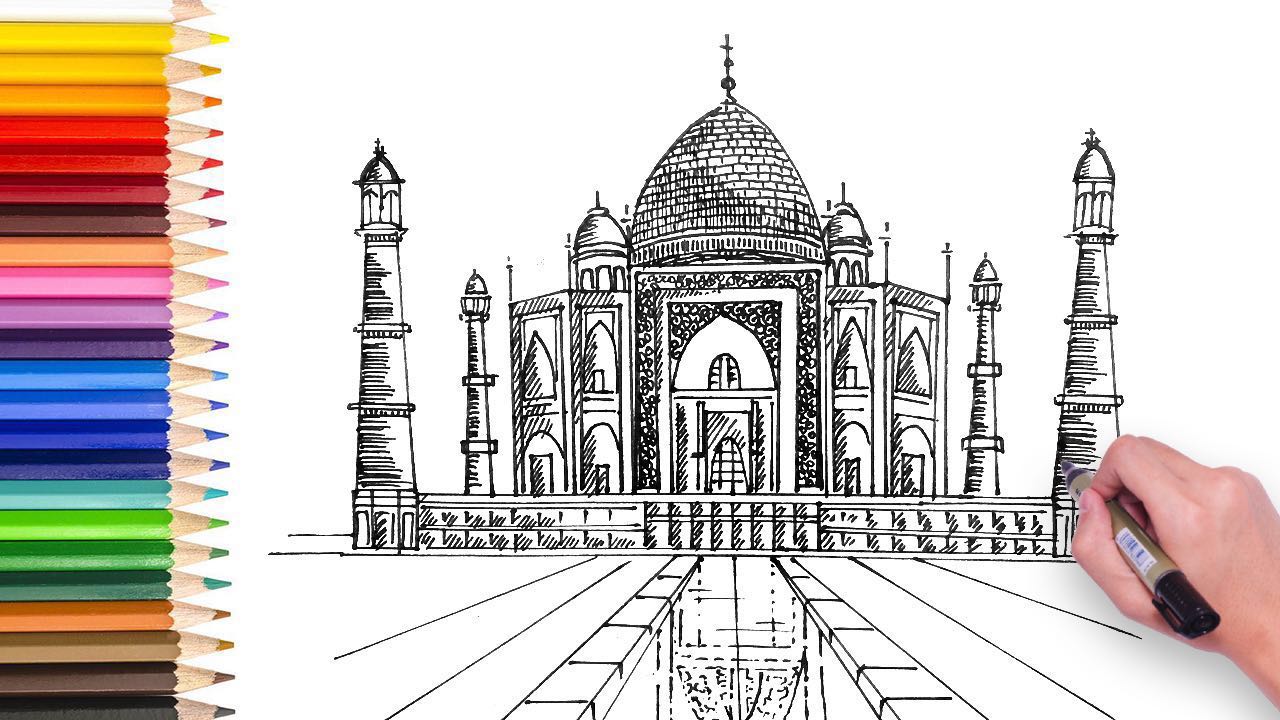 How To Draw a Taj Mahal Step By Step | Taj Mahal Drawing Easy Colouring For  Kids | Taj Mahal Colour - YouTube