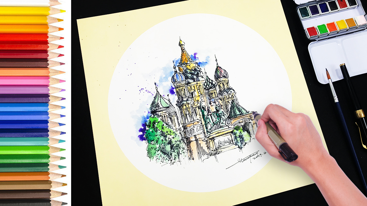 Watercolor painting demo How to paint Saint Basil Cathedral